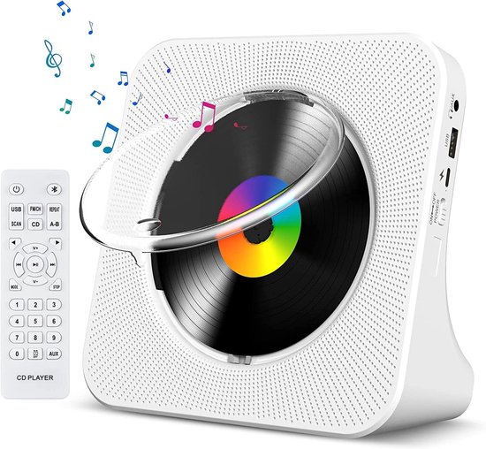 Gueray Draagbare cd-speler, wandontage, bluetooth, ingebouwde hifi-luidspreker, F-radio, hoe