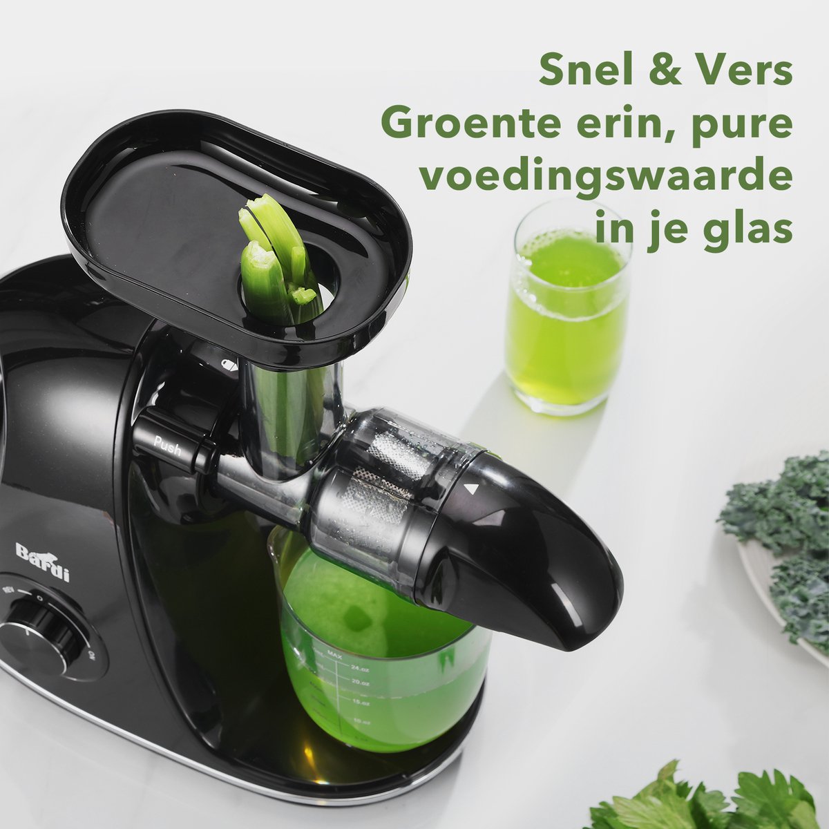 Bardi Slowjuicer – Coldpress Fruitpers voor Groenten & Fruit – 700 ml Pulpreservoir – Met Schenkkan – Zwart thumbnail 5