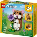 Boîte LEGO Creator 3en1 Mignon Hamster avec une Fleur. Le hamster tient une fleur.