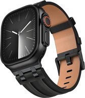 Strap-it Luxury Leather Band Zwart - tijdloos luxe leren bandje - geschikt voor Apple Watch (Series 12/11/10), (Ultra 4/3/2/1), (SE 3/2/1), (Series 9/8/7/6/5/4) - 44/45/46/49mm