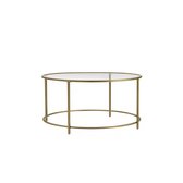 Ronde bijzettafel, kleine salontafel, multifunctionele decoratieve bijzettafel 84 x 84 x 45.5 cm, goud, 6 mm gehard glazen blad, stevig metalen frame, draagkracht 40 kg, verstelbare poten, geschikt voor slaapkamer, woonkamer en balkon