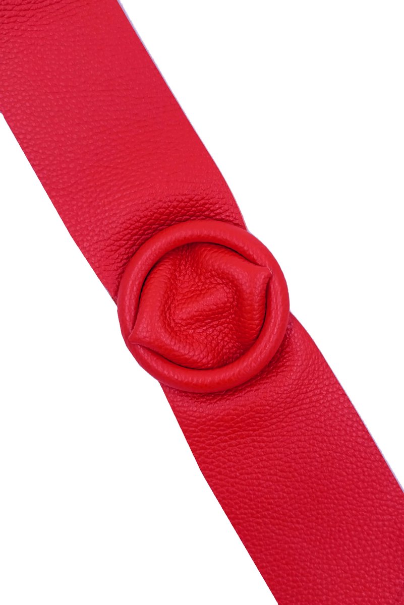 Rode Brede Leren Riem Ronde Gesp - Taille Riem - Leer Leder - Brede Dames Riemen Ceinturen - Rood