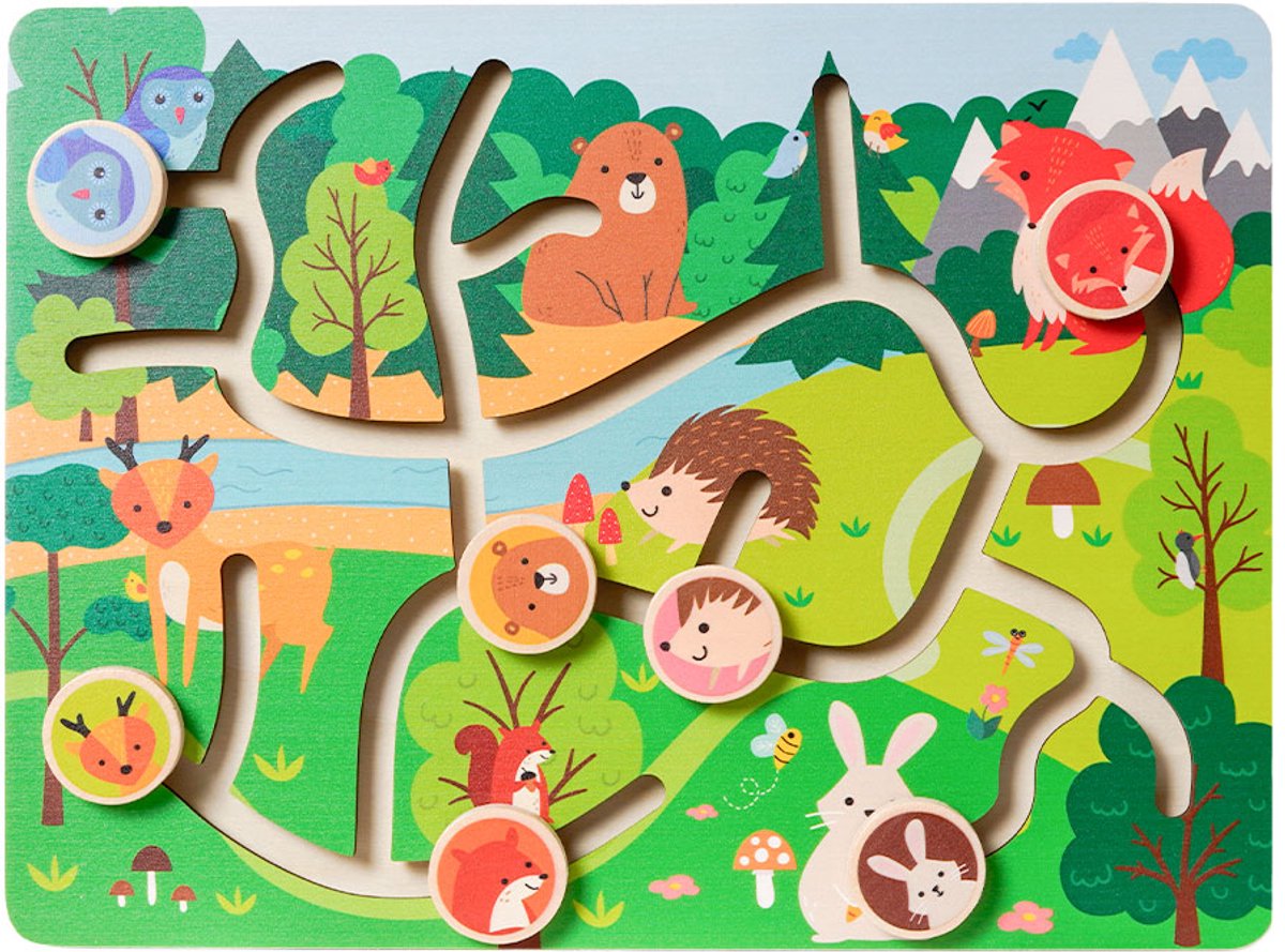 Speelgoedtopdeals - Houten Schuifpuzzel - Bosdieren - Schuifpuzzel voor kinderen