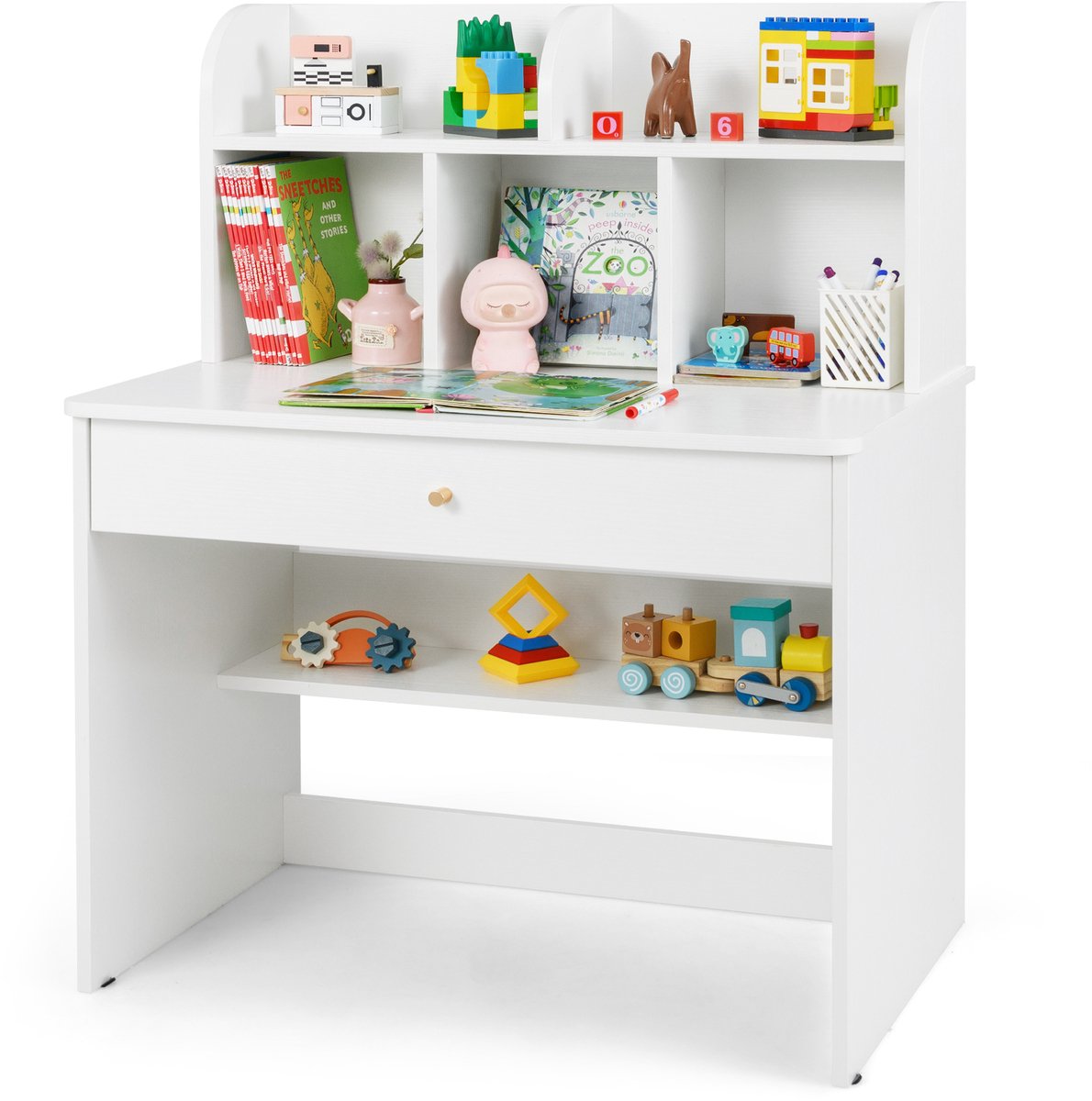 COSTWAY Bureau voor kinderen, kinderbureau van hout, schoolagenbureau met lade en opbergvak, jeugdschrijftafel met opbergruimte, kindertafel voor kinderen vanaf 3 jaar, 80 x 48 x 102 cm (wit)