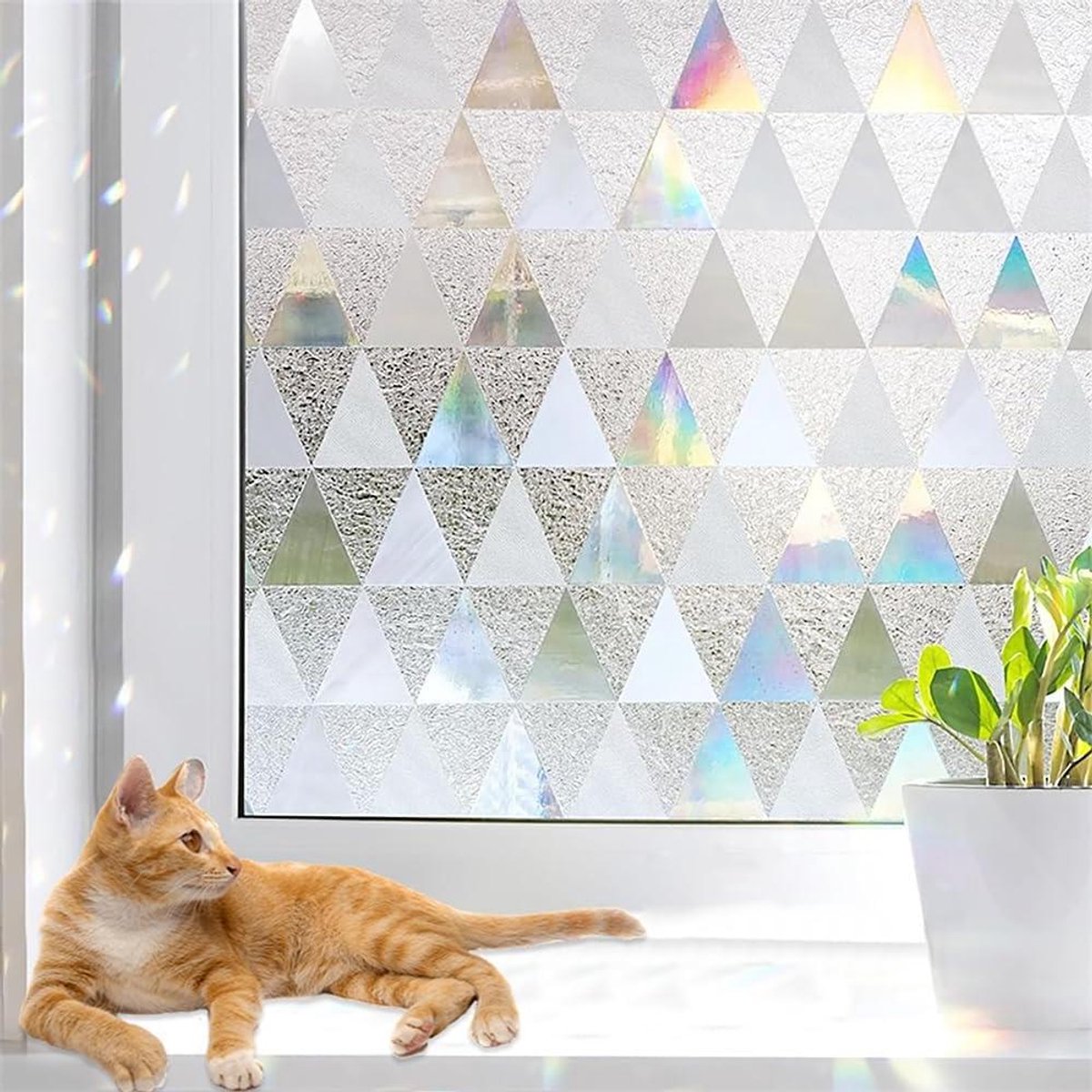 Cosensi - Ondoorzichtige Raamfolie met Driehoekig Patroon, Regenboogeffect, UV-Bescherming - Decoratieve Glasfolie in Kleurrijk Motief (45 x 400 cm)