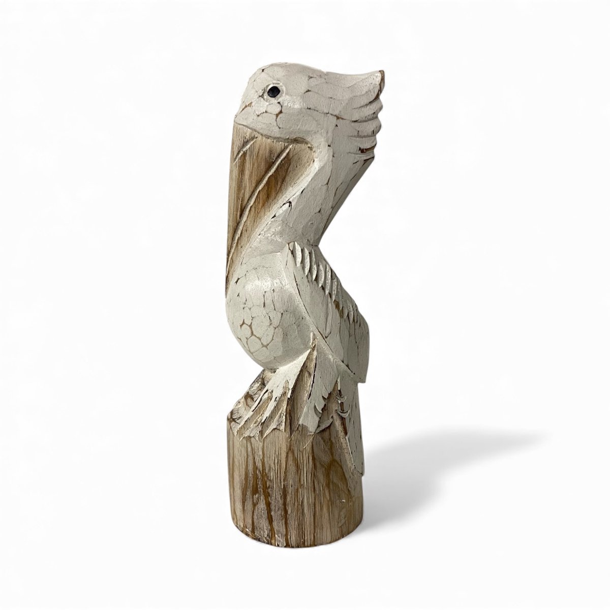 Houten Pelikaan Beeld op Voet – Decoratiebeeld Maat S – Handgemaakt – Ca. 26 cm Hoog – Houten Dierbeeld Indonesië