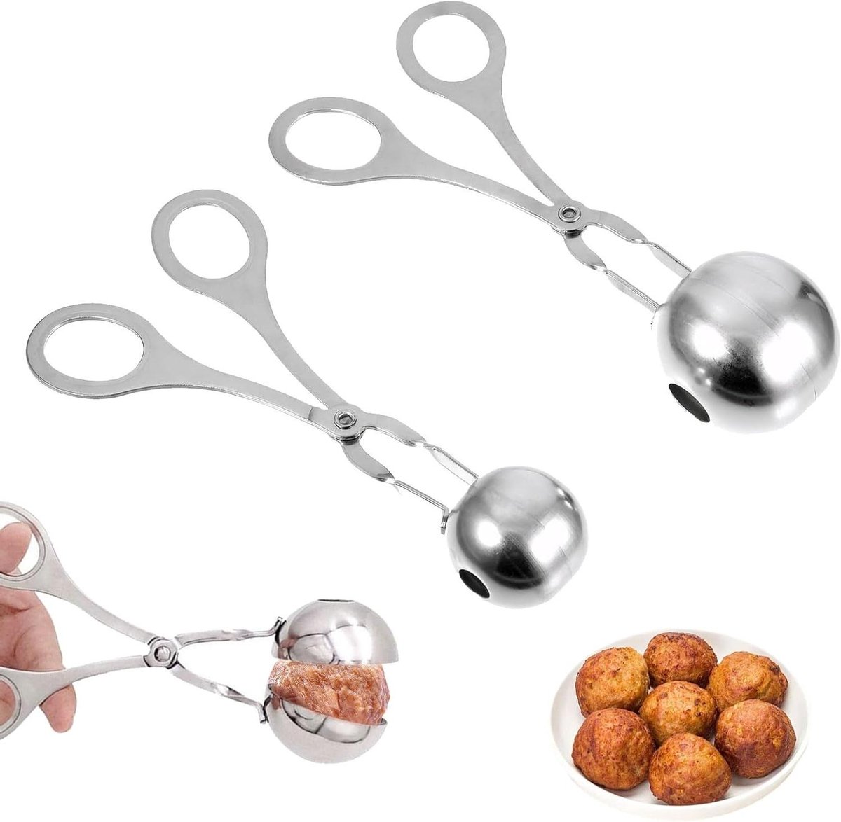 Cosensi - Vleesbal Lepels (Set van 2) | Vleesbalmaker met Antiaanbaklaag | RVS Vormer voor Gehaktballen en Frikadellen | Mal voor Vleesballetjes en Koekjes