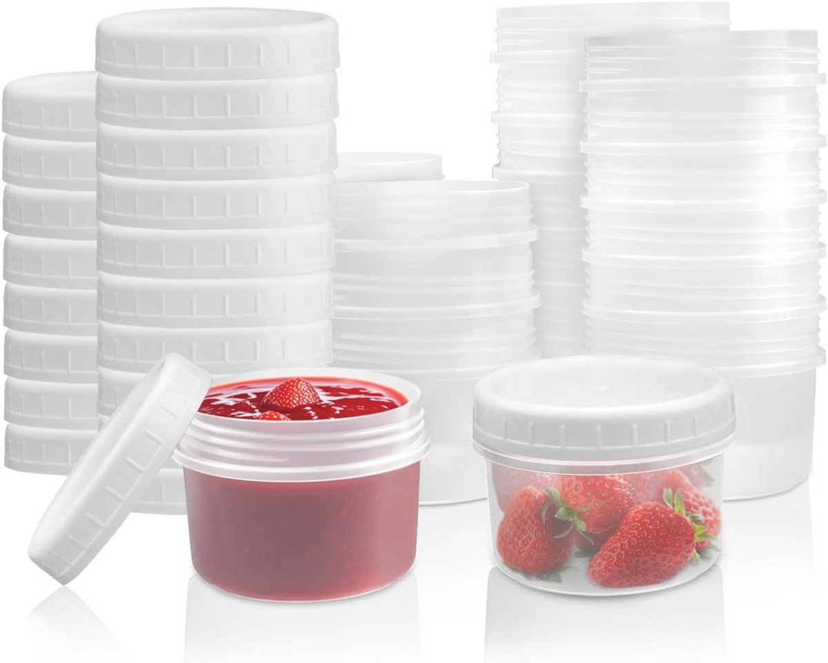 Cosensi - Maaltijdbereidingscontainers 20 stuks 120 ml - Herbruikbare voedselopslagpotten - Stapelbare diepvriescontainers voor koelkast - Soepvloeistoffen, slijm, lunch, snacks, specerijen