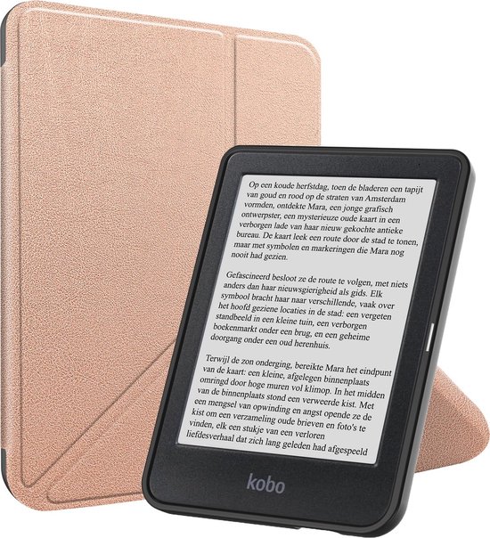 Scoby Hoesje Geschikt voor Kobo Clara BW - Luxe Bescherm Case - Trifold - Book Cover - Tablet Cover - Rosé Goud van scoby — afbeelding 3