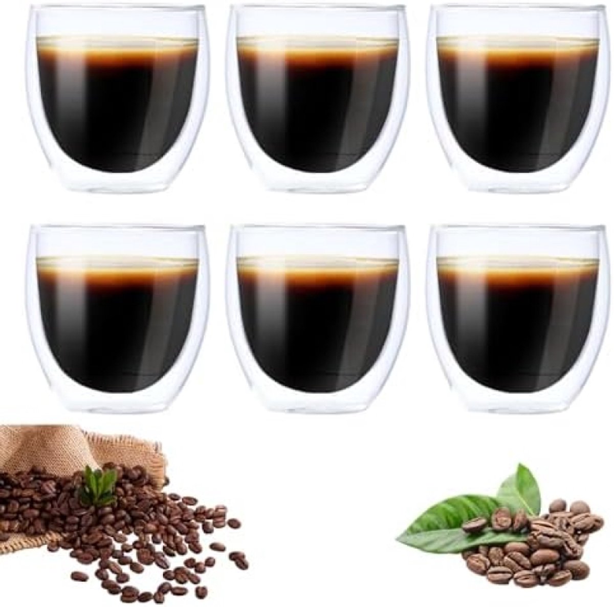PromoHome Dubbele Wanden Espresso Kopjes Set - 6 Stuks 80ml - Isolerende Glazen