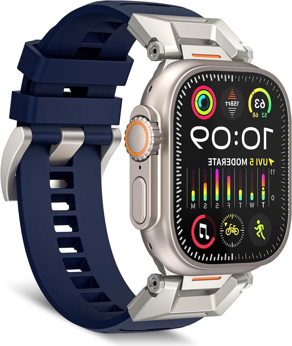 Cosensi - Reservearmband voor Apple Watch 45mm en 42mm - Roestvrij Staal en Fluorrubber - Compatibel met iWatch Series 9/8/7 - Zoekwoord1 - Zoekwoord2 - Zoekwoord3