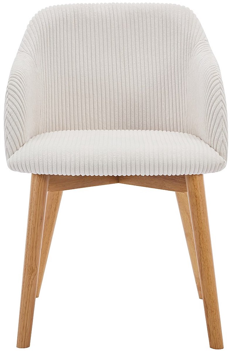 Vente-unique Set van 2 stoelen met armleuningen van ribfluweel en heveahout - Crèmewit - JELISA