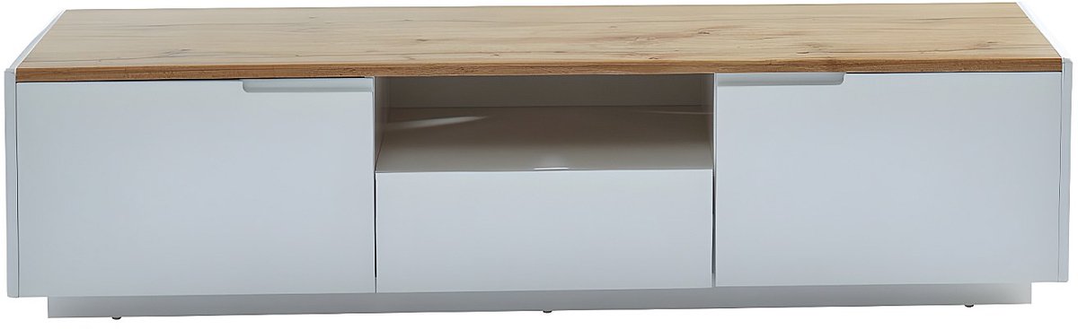 Vente-unique Tv-meubel AMANI - 2 deuren en 1 lade - Witgelakt mdf - Kleuren: wit en eiken