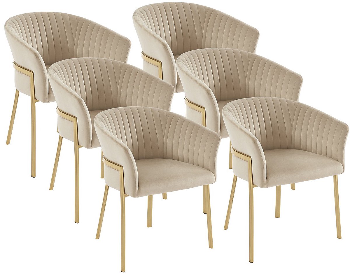 Vente-unique Set van 6 stoelen met armleuningen van fluweel en goudkleurig metaal - Beige - ZAOVA