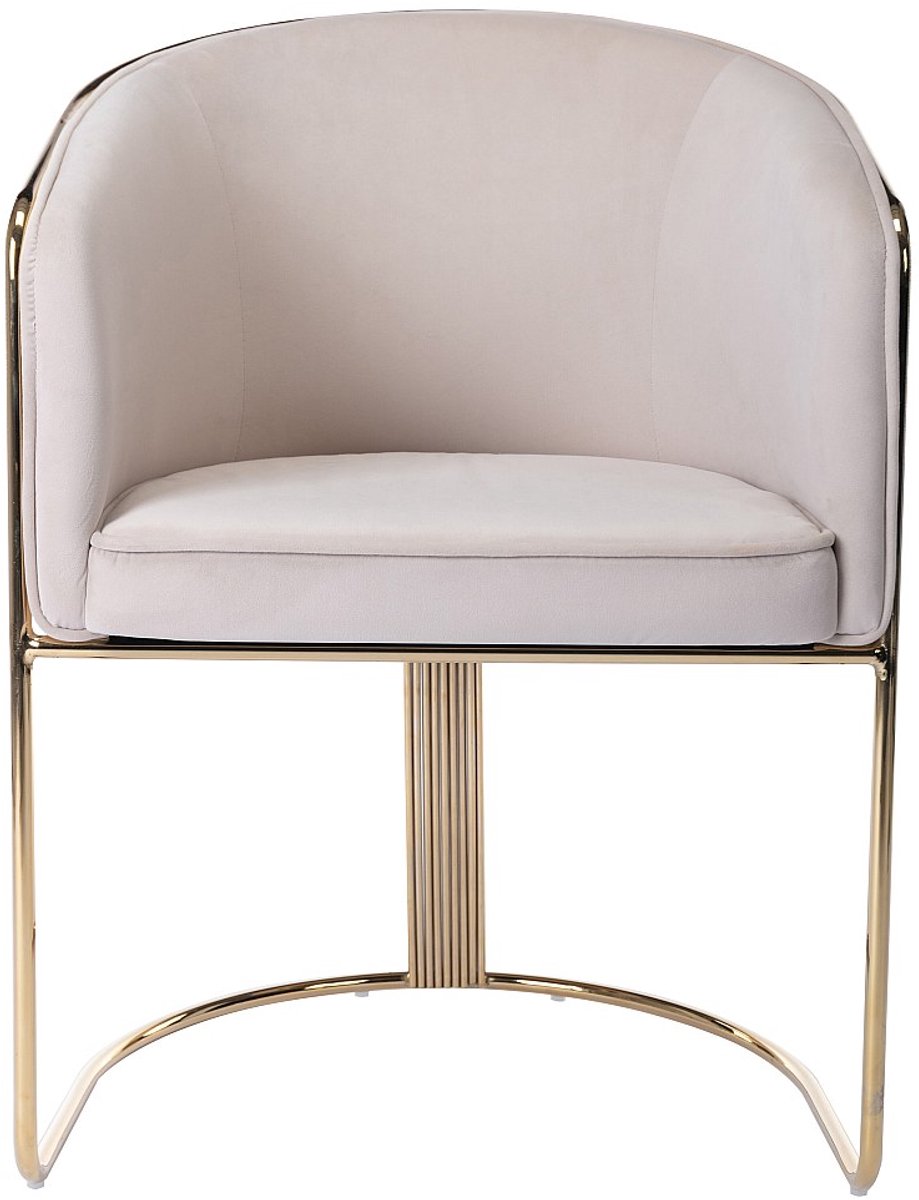 Vente-unique Stoel met fluweel en metalen armleuningen - Beige en goud - JOSETHE