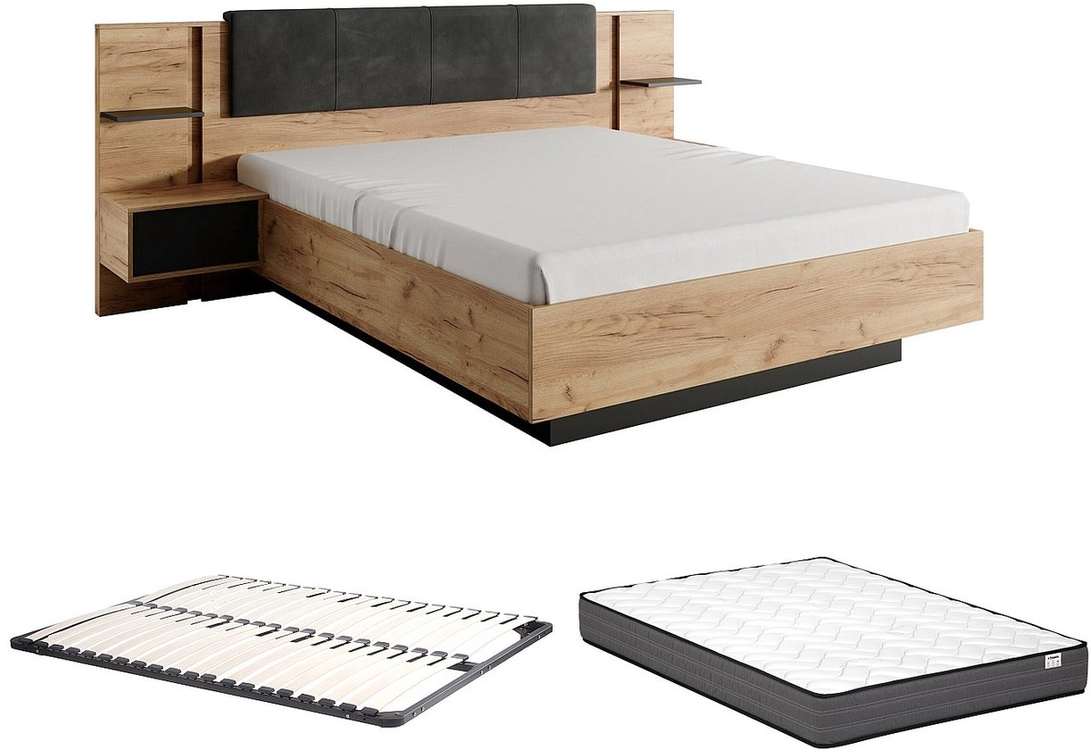 Vente-unique Bedframe hout antracietgrijs 140 x 190 cm