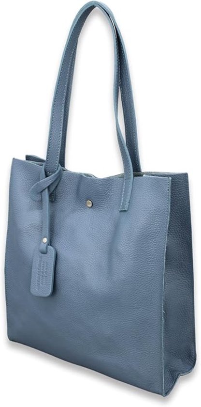 Sac cabas BELCHOME Benita pour femme, en cuir véritable, fait main avec pochette intérieure amovible, élégant sac à main, fabriqué en Italie, bleu denim