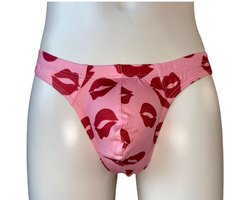 LekkerStout Heren String Kusjes-Print - Roze/Rood - Sexy Herenondergoed - Maat L | ( LS246 )