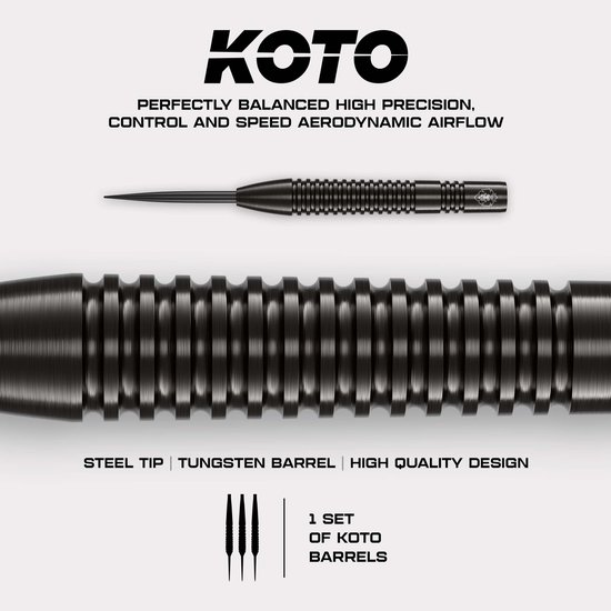 KOTO - Sting Black Tapered - 90% Tungsten - Dartpijlen - 25 Gram - Zwart - Steeldarts van KOTO — afbeelding 3
