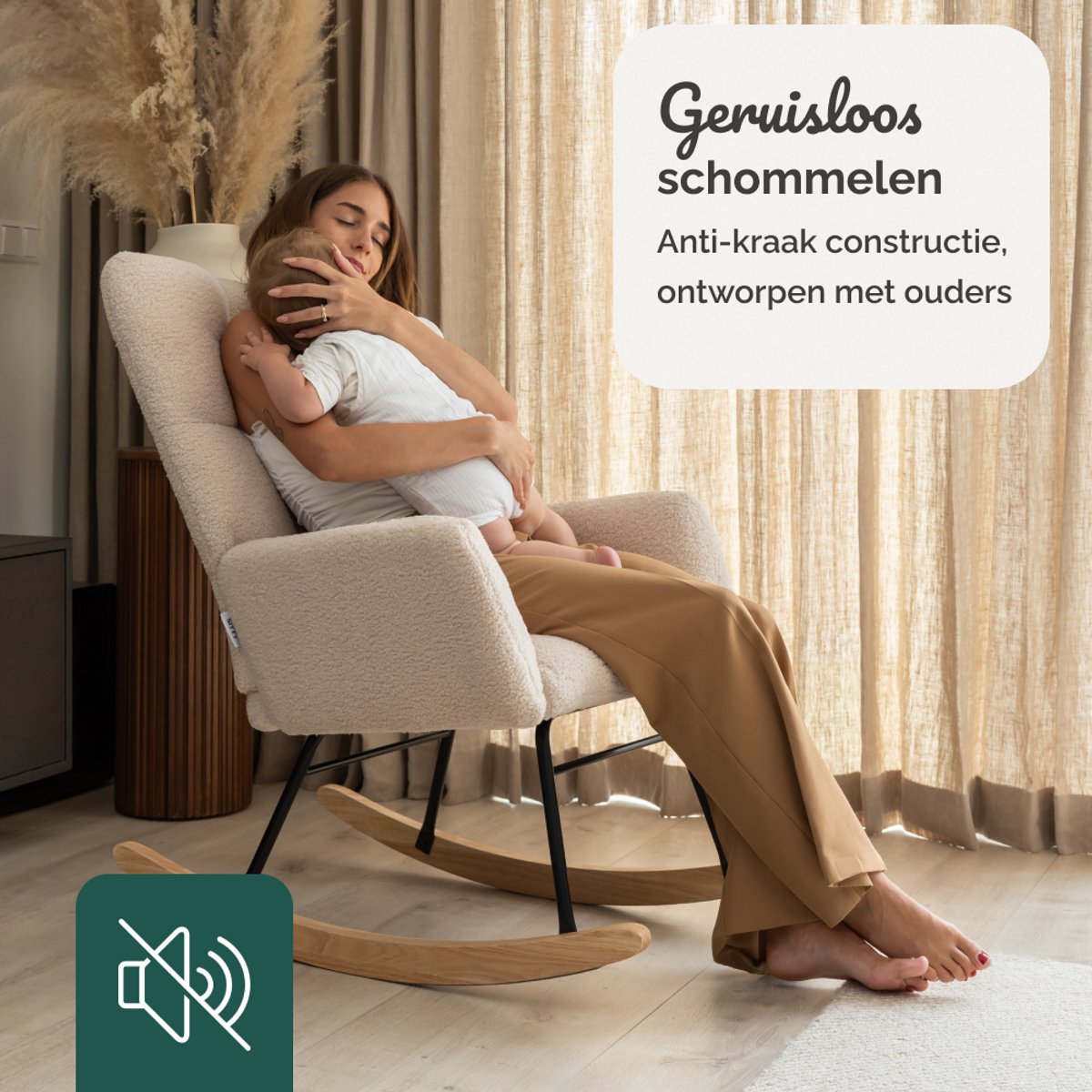 SITTT Schommelstoel - Relaxstoel babykamer - Fauteuil - Voedingsstoel - Roomwit - Beige — afbeelding 4