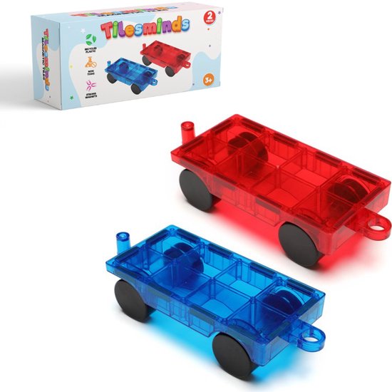 TilesMinds® - 2 Auto's set - Magnetisch speelgoed - Magnetic tiles - Magnetisch bouwspeelgoed - Educatief speelgoed - Magnetische bouwstenen