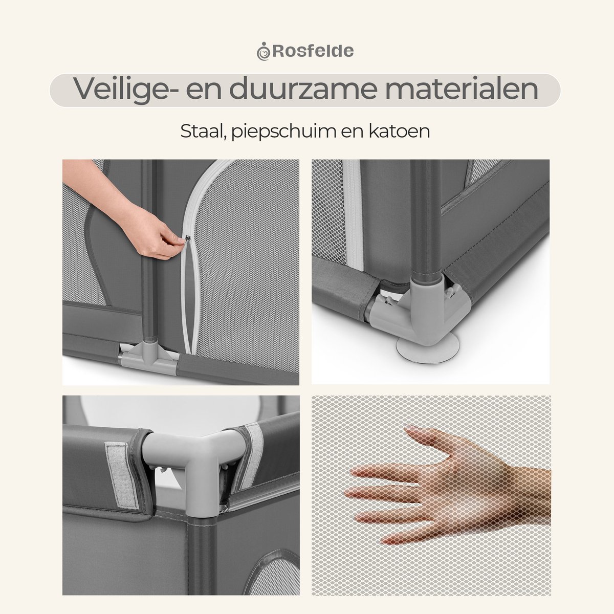 Rosfelde Grondbox Baby - Speelbox - Playpen - Gemakkelijk op te zetten - 120x120 CM - Grijs – foto 4