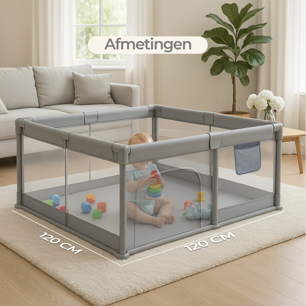 Rosfelde Grondbox Baby - Speelbox - Playpen - Gemakkelijk op te zetten - 120x120 CM - Grijs – foto 6
