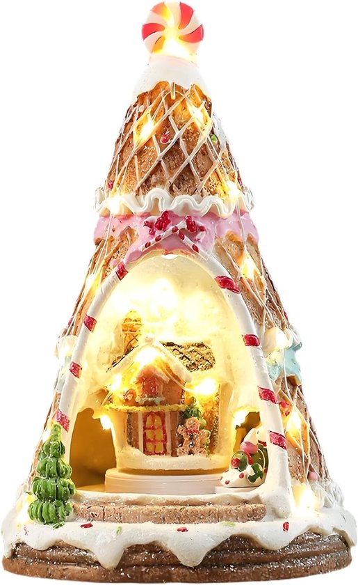 Kerstmis Dorp met Beweging - Kerstmis Dorp met Muziek en Verlichting - Rotatable en Luminous Hars Kerst Town met Kleine Trein - Kerstdecoratie