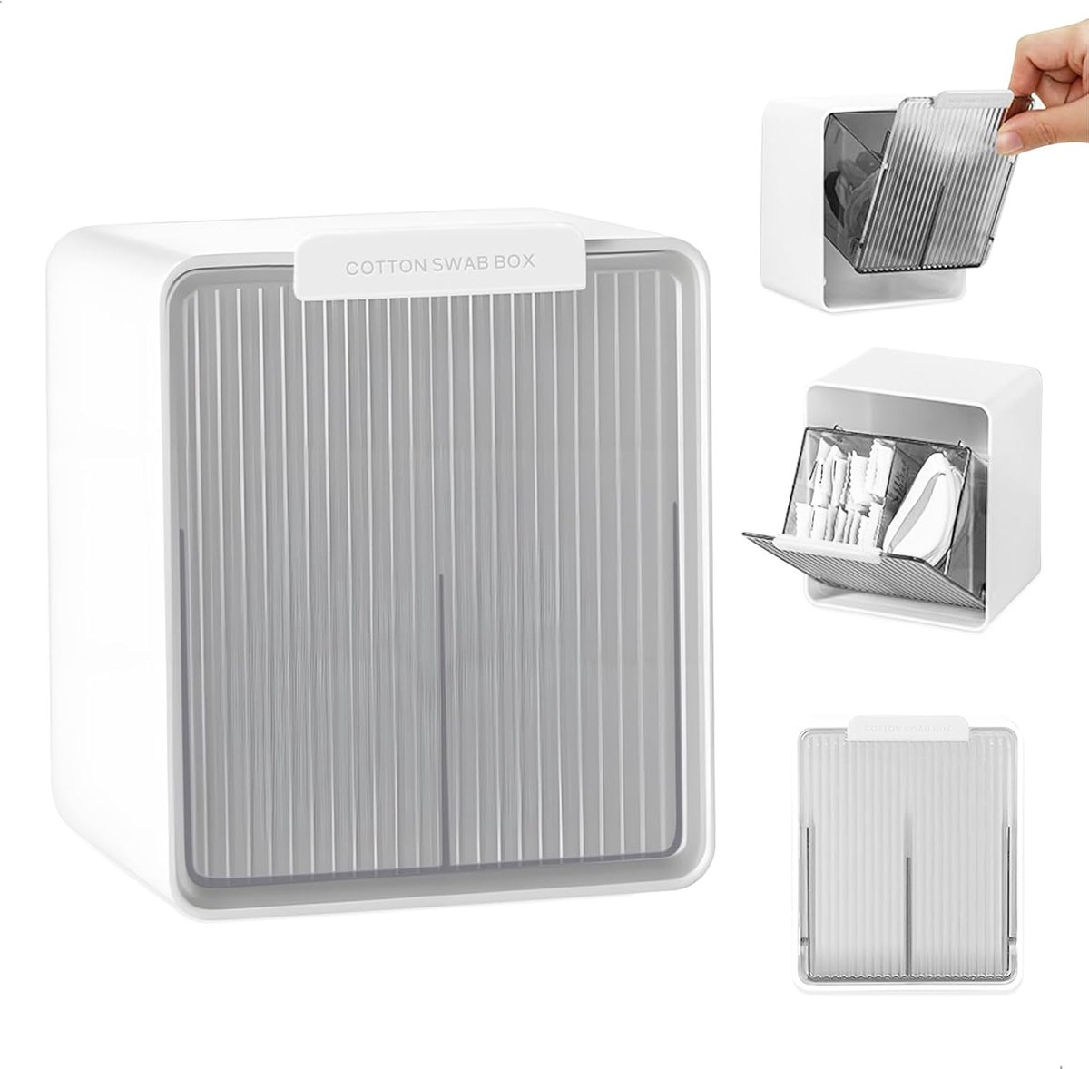 Dispenser voor Katoen - Makeup Remover - Wandhouder met 2 Compartimenten voor Wattenstaafjes - Wattenstaafjes voor Badkamer