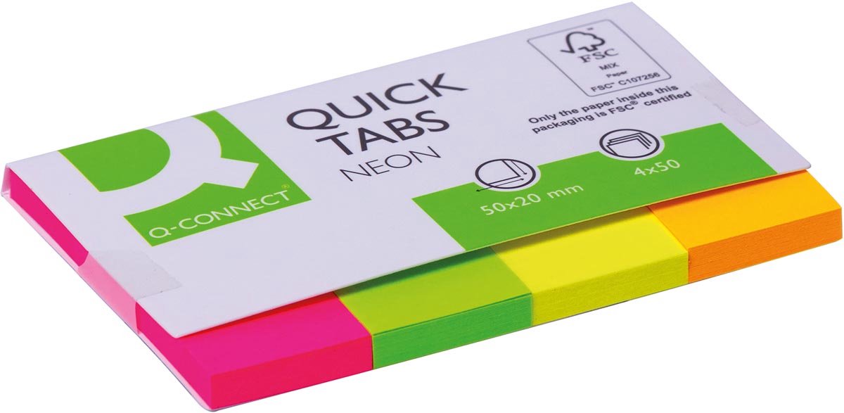 Q-CONNECT Quick Tabs | ft 20 x 50 mm | 4 x 50 tabs | geassorteerde kleuren