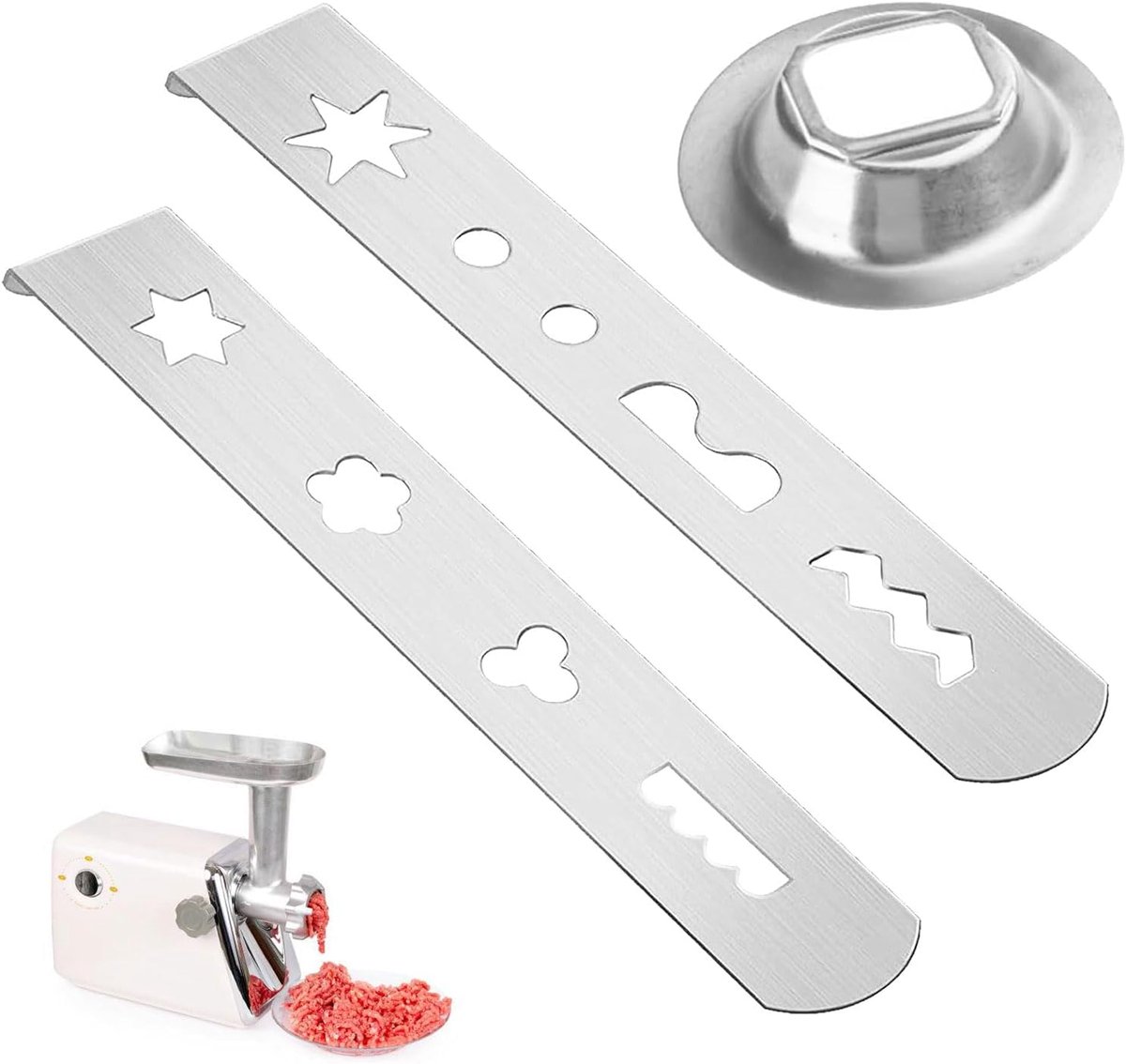 Set van 3 bakaccessoires - chopper diameter 68 mm - universele vleesmolen mallen - 8 roestvrijstalen koekjesmallen - compatibel met MUM4/MUM5