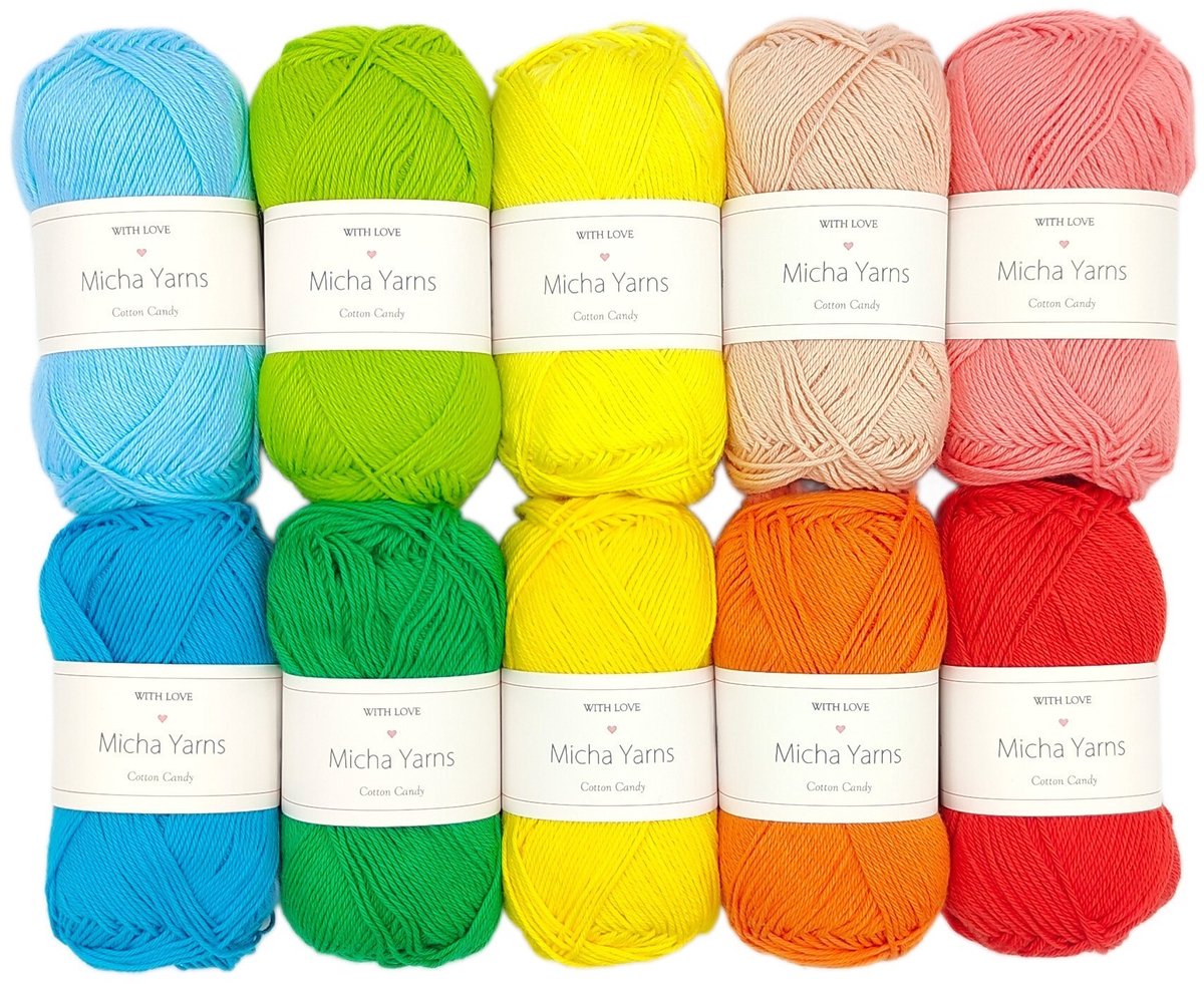 Micha Yarns - 10 bollen haakkatoen pakket - 100% katoen haakgaren - 10 x 50gram - Cotton Candy - Disco World (003)