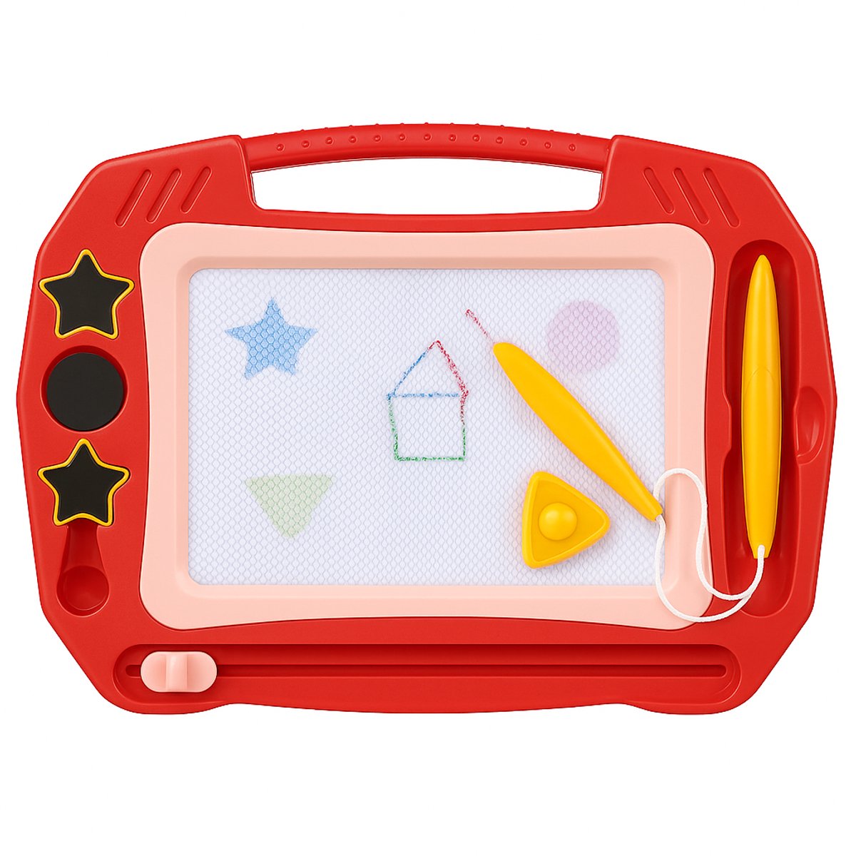 Eddy Toys Magnetisch Tekenbord - Rood - Magnetisch Bord met Stempels en Pen - 31 x 23 x 2 cm