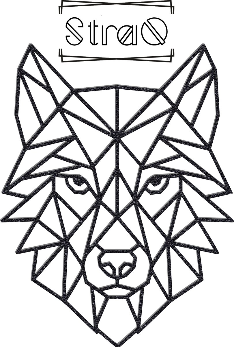 StraQ Zwarte Geometrische Wolf 24 cm - Dierenkop - Muurdecoratie - Wandversiering - Wanddecoratie