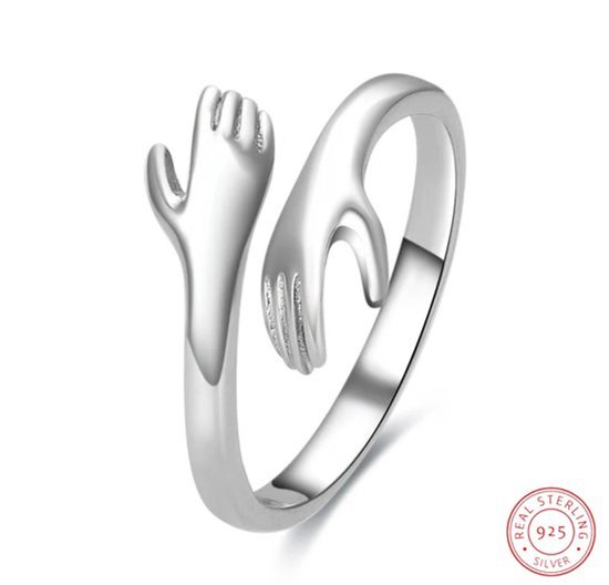 Ring câlin | Argent 925 | anneau câlin | Mains | Bague de l'amitié | Étreinte | Ring réglable | Cadeau femme | Bijoux pour femmes
