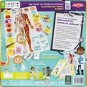 Achterkant speldoos 'Ik leer het menselijk lichaam' met anatomie en spelbeschrijving.