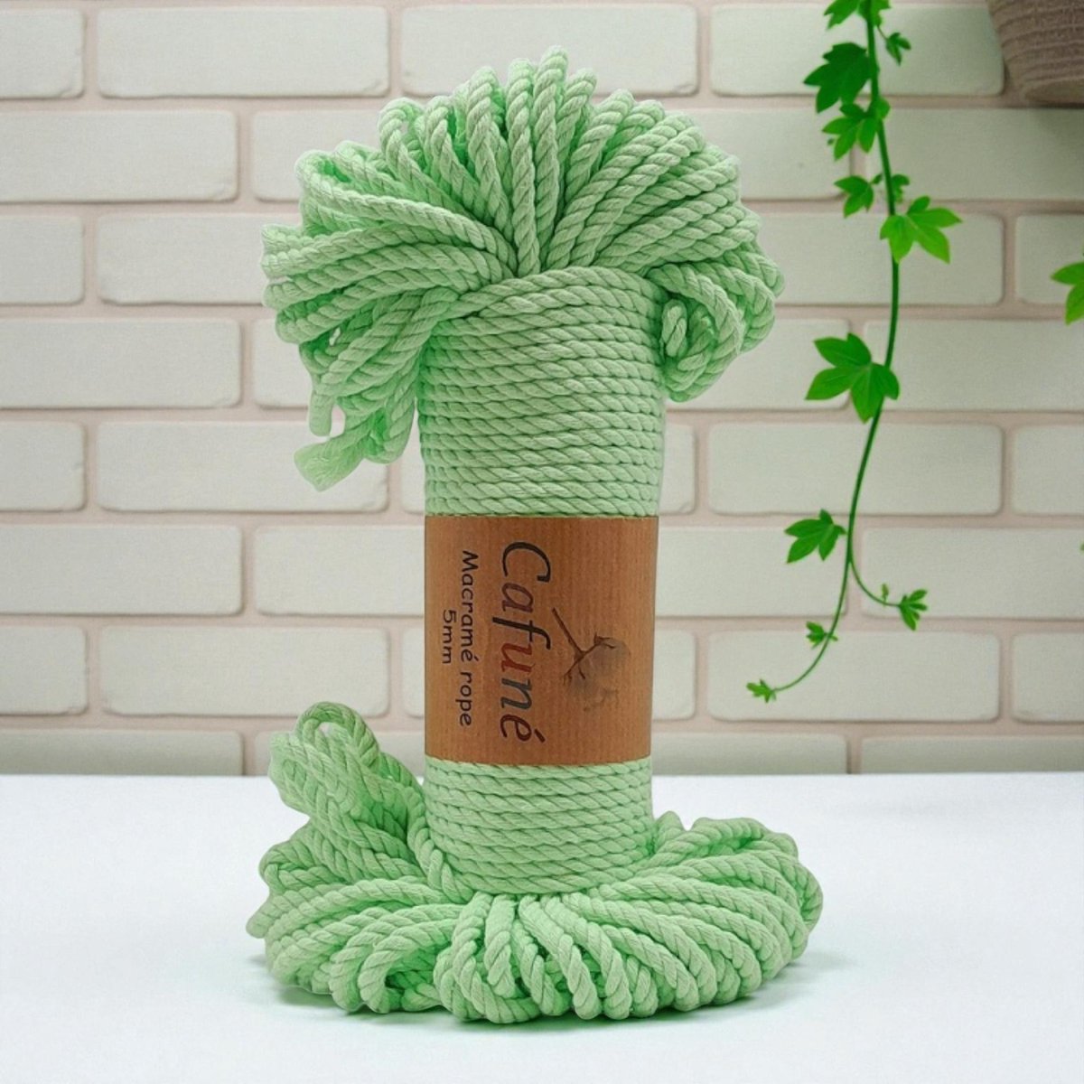 Cafuné Macrame Touw-5mm-48meter-Neon Groen-Driestrengs-Triple Twist-Gerecycled-Katoen Koord-Touw-Uitkambaar-Plantenhanger-Wandkleed-Sleutelhanger-Dromenvanger-Macramé Koord-Macramé Pakket