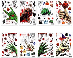 Nordivar - Halloween Raamdecoratie Voor Halloweenfeest Thuis - Set van 8 stuks elk scary, dubbelzijdig met bloedige demon en monster ontwerpen - Geschikt voor Ramen in Woonkamer, Kantoor en Feestlocatie