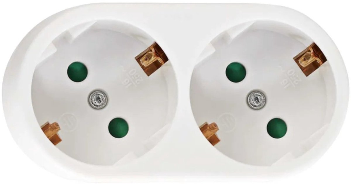 Elektrawebshop Stopcontact stekker 2 voudig wit horizontaal met randaarde - 226656
