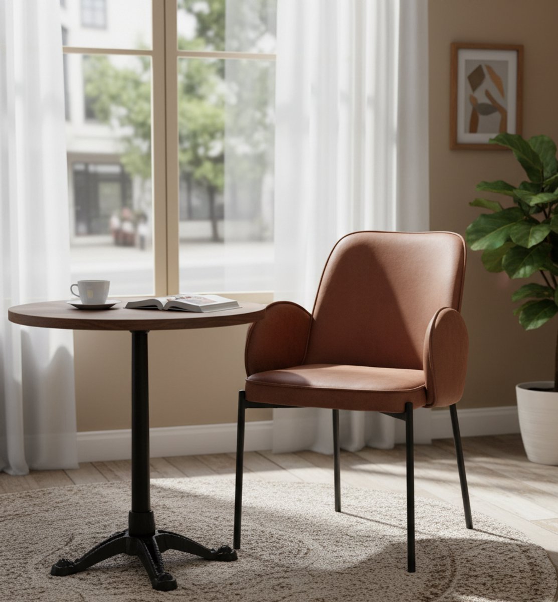 Jari Luxe Eetkamerstoel Cognac Microvezel - 55x60x86 cm - Cognac Microvezel 55x60x86 cm – - Medahomestore