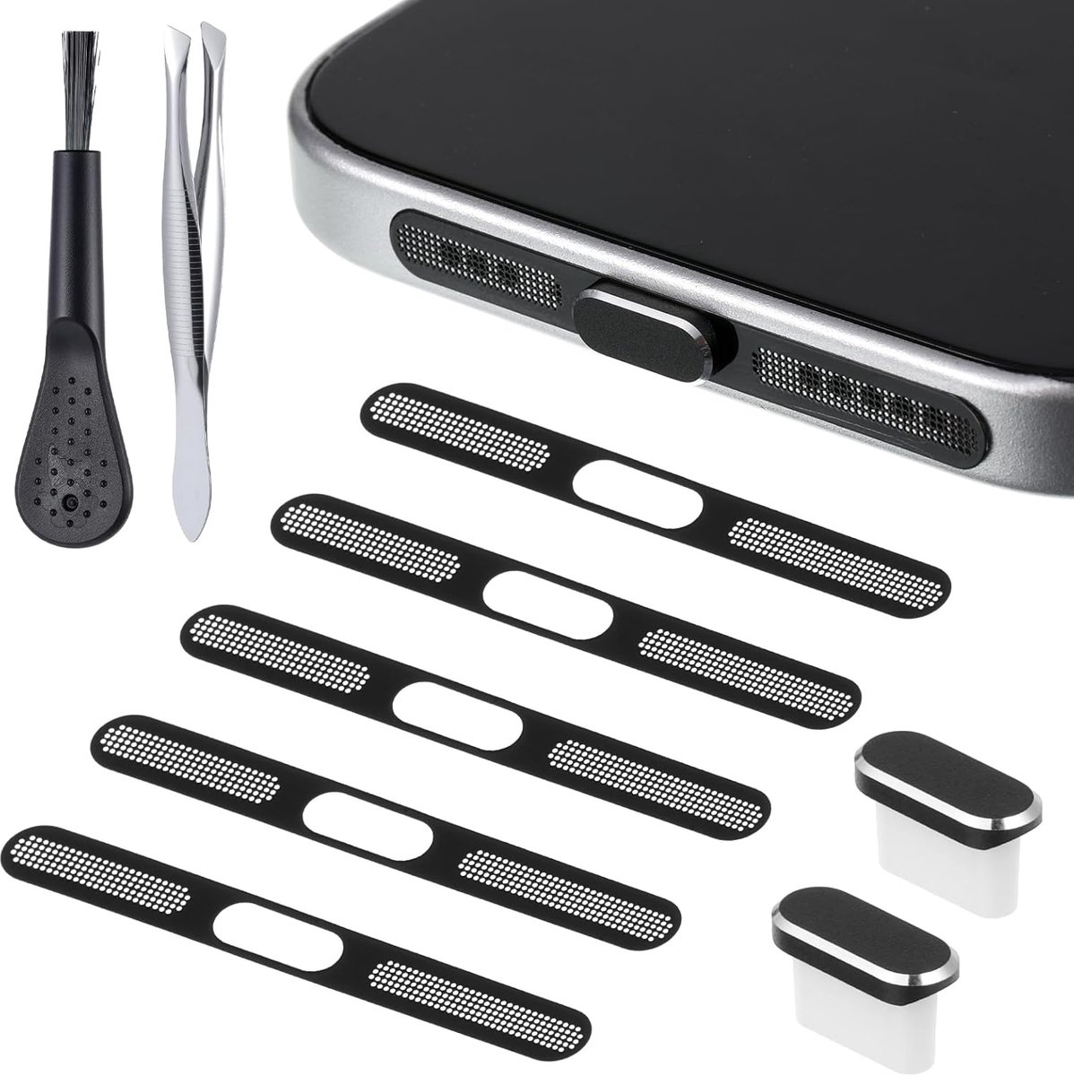 Stofplug voor USB C Telefoon - Luidspreker Stofkap - Beschermer Cap Type C Oplaadpoort - Plug Cover Telefoon Accessoires (Zwart)