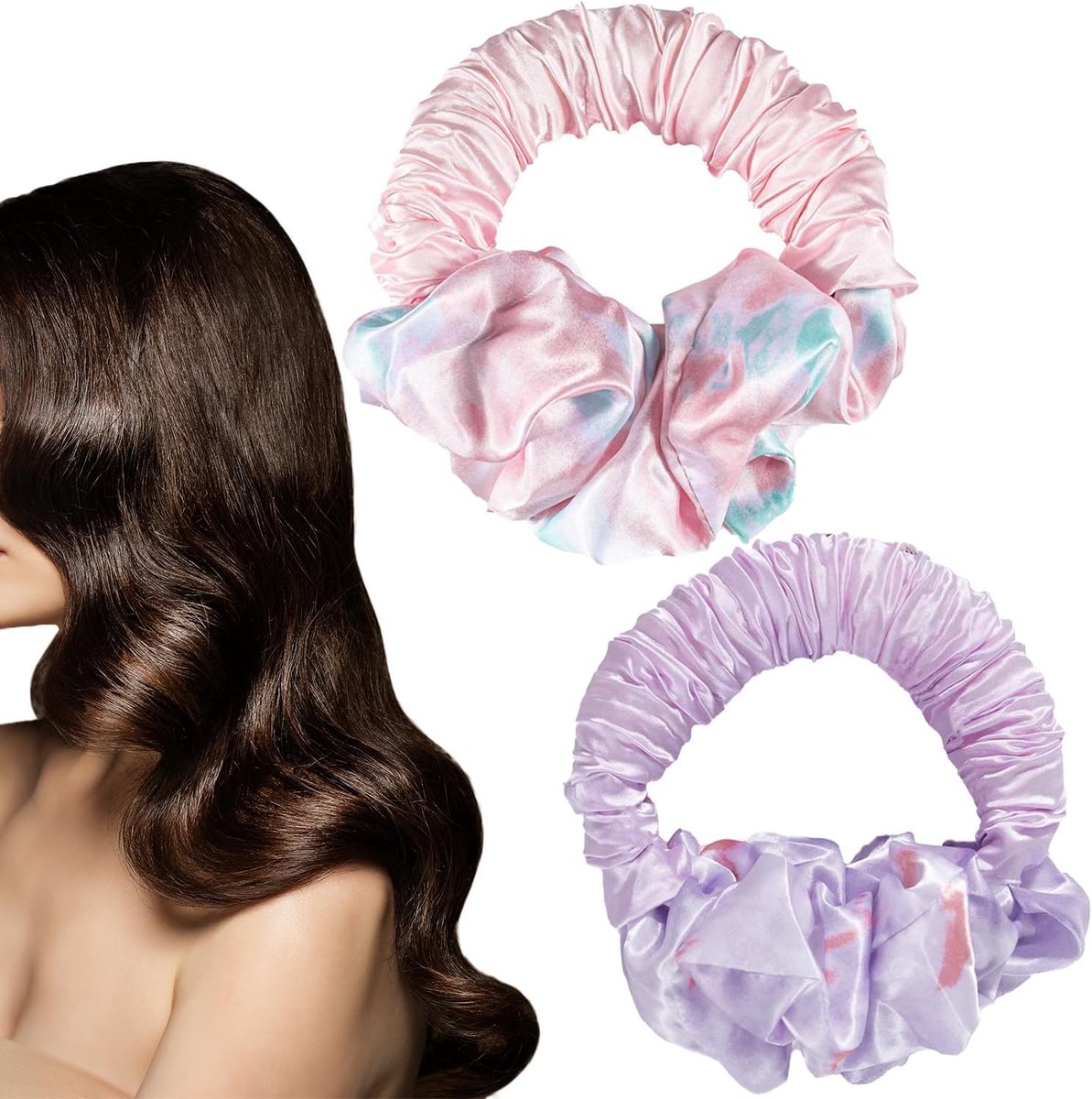 Krultang zonder warmte voor 's nachts zachte krullen met satijnen scrunchies en haarrollers