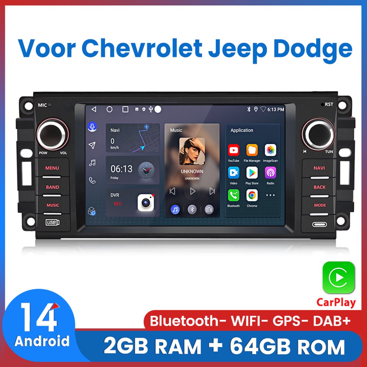 Awesafe Autoradio - Geschikt Voor Chevrolet Jeep Chrysler Grand Cherokee Dodge RAM - 7 inch IPS Scherm - Draadloos Apple CarPlay & Android Auto - GPS Navigatie - Ram 2GB + Rom 64GB - Radio Scherm - Bluetooth & Wifi