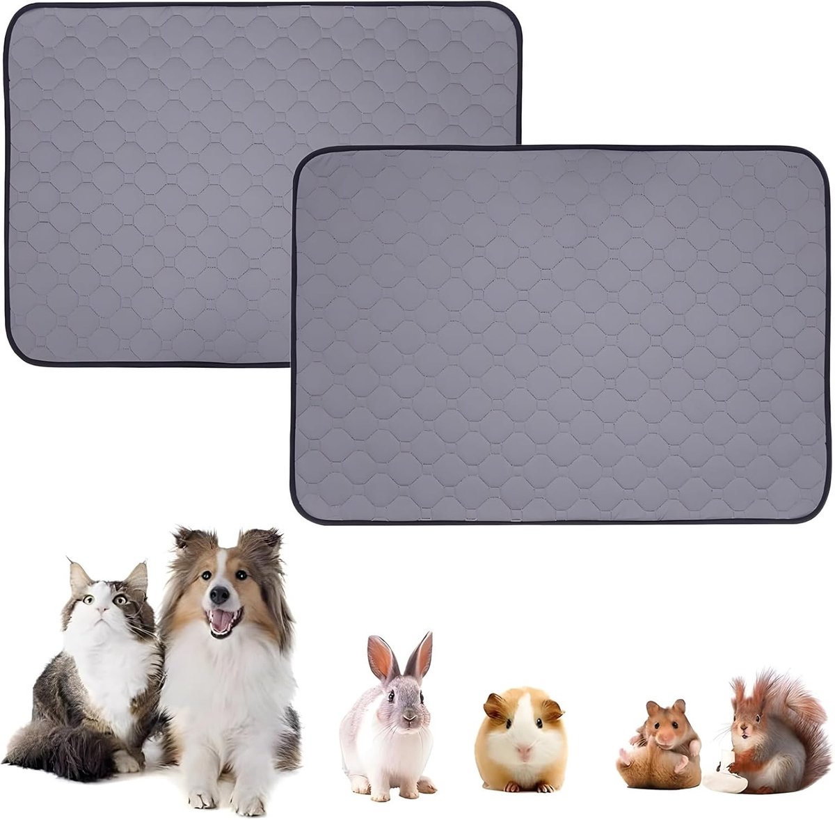 Herbruikbare Hondentrainingspads - Hygiënische Dieren Coasters - Wasbare Plaspads Voor Honden - Pipi Pads Voor Katten, Honden, Cavia's - Incontinentie Dieren Grijs 60*47cm