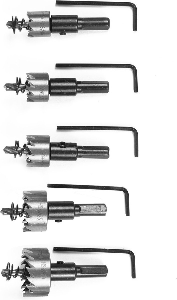 Hofftech Gatenzaagset HSS – 5-delig (16–30 mm) – Sneldraaistaal – met centreerboor – voor metaal & kunststof