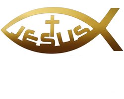 Ichtus vis met kruis en jezus sticker - 14x6cm - Goud - topkwaliteit avery autoreclame folie