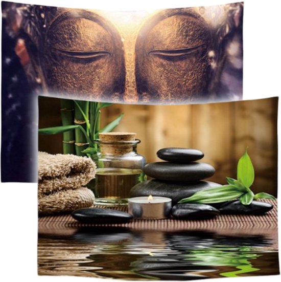 Ulticool - Tapisserie - Buddha Zen Spa Méditation Rest - Set de 2 Designs - 73 cm x 95 cm - Peinture Tapisserie Tissu - Poster Art - Marron Sépia