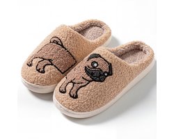 JAXY Smiley Pantoffels Dames & Heren - Warme Pantoffels - Sloffen - Instappers - Maat 38-39 - Pug