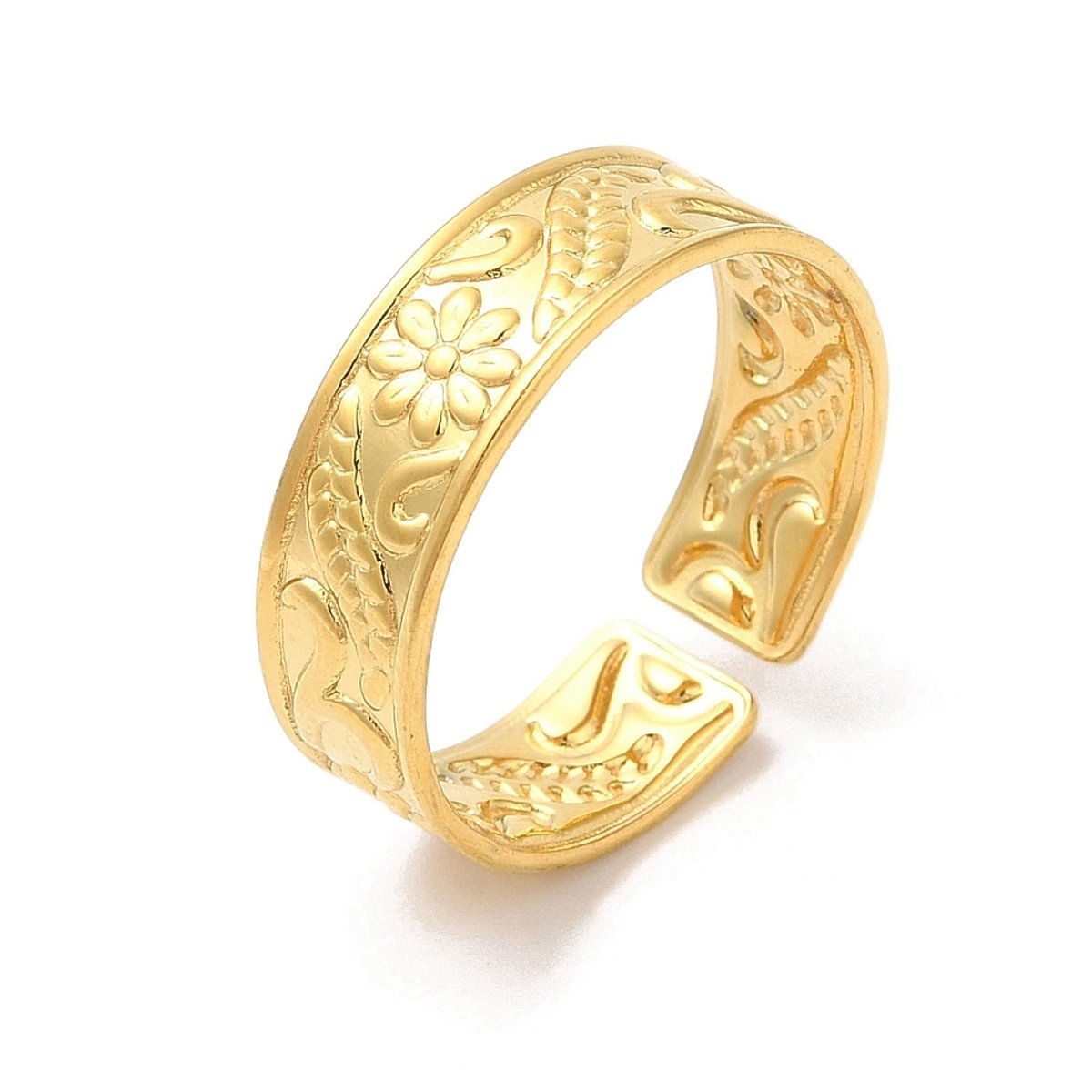 Ring stainless steel bohemian flower, stress ring, anxiety ring, fidget ring, one size ring, goudkleurig, 100% waterproof, verstelbare ring, cadeau