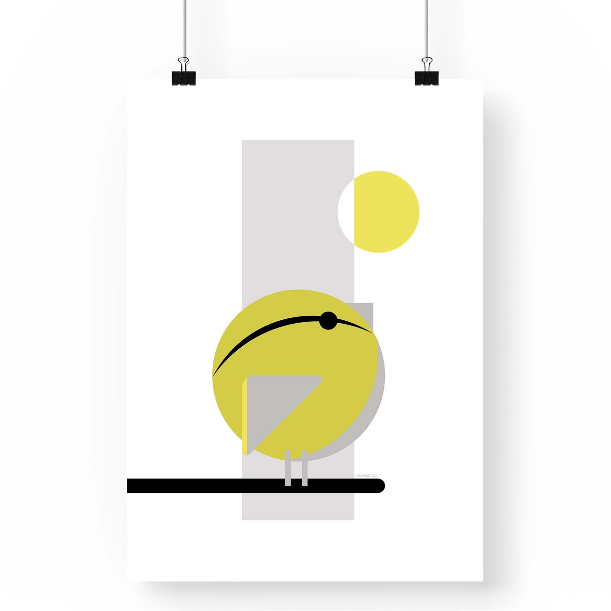 Artprint Groenling - Vogel illustratie in A4 formaat - Poster abstracte groenling